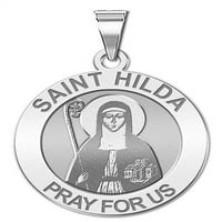 Свети Хилда Религиозен медал Размер на никел -Солид 14k бяло злато