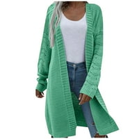 Huaai Cardigan за жени жени ежедневни стърчащ стърчащ отворен фронт мода свободна елегантна топла нова плетена пуловер жилетка дълги жилетки за жени зелено l