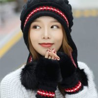 Hhei_k модни зимни ръкавици комплекти за жени момичета топли помпони зимни снежни ски шапки плетени шапки и ръкавици