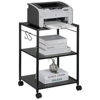 Принтер количка 3-степенна подвижна стойка за принтер с куки, заключващи се колела и регулируеми рафтове за съхранение на мобилния рафт за принтер Голяма висока маса за принтер за домашен офис Малки пространства