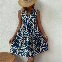 Кратки летни рокли за жени жени плажни ваканционни рокли Танк за ръкави рокли флорална отпечатана слънчева рокля бохо рокля джобове туника подаръци на просвета ВМС XL