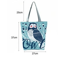 Kripyery Women Shopping Bag Cartoon Animal Print Преносима многофункционална чанта за рамо за ежедневие за ежедневието