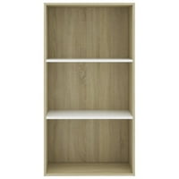 3-ниво 3-степенна шкафа за книги White and Sonoma Oak 23.6in 11.8in 44.9in Инженерен дървен шкаф за книги за книги Организатор за хол, спалня, домашни мебели