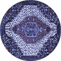 Ahgly Company Machine Pashable Indoor Round Persian Blue Traditional Area Rugs, 4 'Round