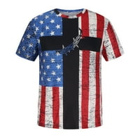 Мъжки летни ретро американски флаг кръст графичен печат ризи патриотични мускули ежедневни блуза Екипажа врата пуловер чай