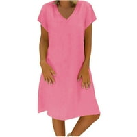 Спално бельо за жени Лято плюс размер на солиден цвят v шия късо ръкав MIDI рокля