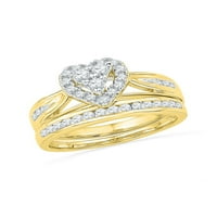 10kt жълто злато кръгло диамантено сърце булчинска лента за сватбени пръстени cttw