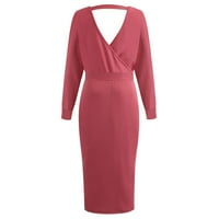 Pxiakgy рокли за женски опаковки с дълъг плъзгач с ръкав с халат с пуловерна рокля на Beltwomen розово + xxl
