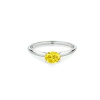 Gem Stone King 1. CT кръгла жълта циркония 10k бяло златен пръстен