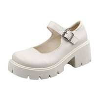 Женски ботуши със среден глезена Британска Мери Джейнс Vintage Girls High Heel Cosplay Shoes White