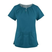 Дамски блузи v-образни сладки блуза солидни жени плюс ризи с къс ръкав летни върхове сини s