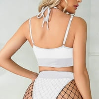 Pimfylm боди за жени жени бельо комплект мрежести комплекти върхове с дълъг ръкав и поли за тяло бяла среда