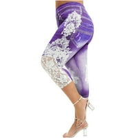 Оалиро широки крака на крака жени подрязани панталони плюс размер йога панталони за жени дантела лилаво