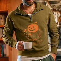 Печат на Хелоуин - Мъжки винтидж горна шия горна половина пощенски спортен пуловер с дълъг ръкав
