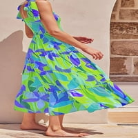 Женски летен бохо спагети каишка разроши линия плаж дълга макси рокля
