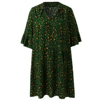 Аайометни дамски летни рокли Женски бутер ръкави Ruffle Mini рокля v Врат солидна плисирана плажна рокля зелено, xxl