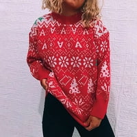 Wavsuf пуловери за жени за жени мек клирънс зимен екипаж ший с дълъг ръкав отпечатан Дядо Коледа Небрежно червени пуловери Размер s