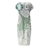 Miayilima Mini рокли за жени ежедневни бохо флорални щампа с къс ръкав свободен джоб кръг за врата дълга рокля празнична рокля