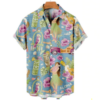 Смешно риза за мъже подводни животински печат тениска хлабав Ревера къс ръкав Топ Хавайски плаж Мъжки дрехи мода бутон отгоре