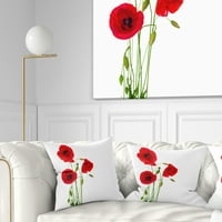 Дизайнарт изолирани червени макови цветя - флорална възглавница-16х16