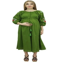 Бимба майки бродирани жените маслинено зелено майчинство рокля рокля миди спално облекло-12