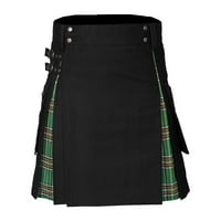 Мъжки моден шотландски стил кариран контраст цвят джобна плисирана пола
