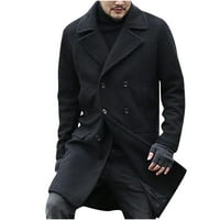 Мъжки якета зима ежедневно солидно обръщане поддържат топло двойно гърди палто на вятърни палти глезен xl черно
