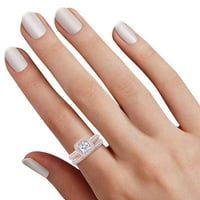 Принцеса и кръгла бяла кубична циркония годежен булчински пръстен комплект ореол сватбена обещание пръстен в 14K розово злато над стерлингов сребърен пръстен размер-6.5
