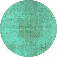 Ahgly Company Machine Pashable Indoor Round персийски тюркоазено сини традиционни килими, 3 'кръг
