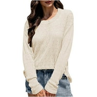 Намален дамски пуловер кръгло деколте пуловер пуловер твърд цвят удобен къс дължина дълъг ръкав тънък пуловер секси годен пуловер