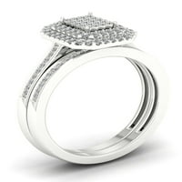 1 3кт ТДВ диамант с стерлинги Сребърна възглавница форма клъстер ореол булчински комплект