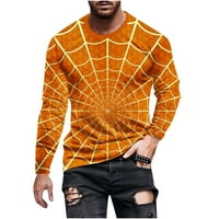 Мъжки модни тениски спокойни 3D паяжина от петна от петрол с дълъг ръкав кръгла шия пуловер риза за ежедневни леки ваканции топ блуза оранжева xxl