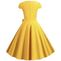 Женски рокли солидна лъжичка шията годни и пламъци къси ежедневни летни рокля с къс ръкав жълт l