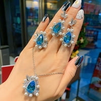Toyella Harbour Style Micro-Set Aquamarine Diamond обеци пръстен