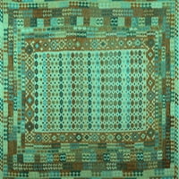 Ahgly Company Machine Wareable Indoor Square Packwork Turquoise Blue Transitional Area Rugs, 6 'квадрат