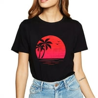 Женски залез кокосово дърво тениска лято сладък топ о-деколте тийнейджър
