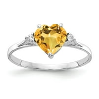 Солиден 14k бяло злато сърце Цитрин жълт ноември Gemstone диамантен годежен пръстен размер