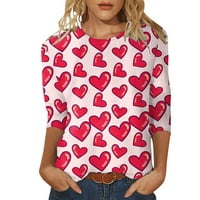 Дамски летни блузи дамски модни ежедневни три четвърти ръкав Свети Валентин печат кръг врата пуловер Топ Блуза Дамски Топ Червен М