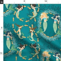 Памучна сатена покривка, 70 90 - игриви русалки Риби и коралови океански русалки черупки и причудливи печат по поръчка на таблица с лъжица от лъжица