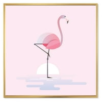 Дизайнарт 'Стои На Един Пръст Розово Фламинго' Къща В Рамка Платно За Стена Арт Принт