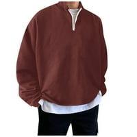 Мъжки прост небрежен хлабав качулка без голям размер цип солидна стойка яка с качулка пуловер пуловер