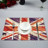 Винтидж флаг на Обединеното кралство върху дърво Фон за поставяне на маси за маса за трапезария Кухненска декорация на маса, комплект от 6