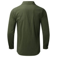 Мъжки памучна риза Плътно цвят дълъг ръкав риза за мъже ежедневни есенни горни зелени XL