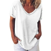 Leylayray върхове за жени дамски ежедневна тениска с тениска с късо ръкав твърди блузи плюс размер бял xxxxxl