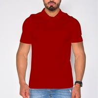 Мъжете бутон нагоре с къс ръкав тънък приготен бизнес риза спортни тренировки Tee Gym блуза червено L