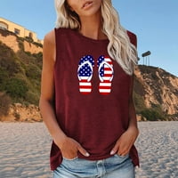 Американски потник жени 4-ти юли патриотична риза САЩ флаг риза Потници удобни Ден на независимостта потник печат блуза Екипажа врата без ръкави вино хл