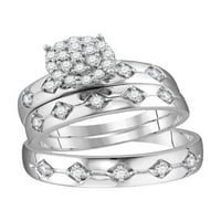 Солидна 10k бяло злато негово и нейното кръгло диамантен клъстер съвпадащ двойка три пръстена булчински годежен пръстен сватбени ленти комплект CT. -