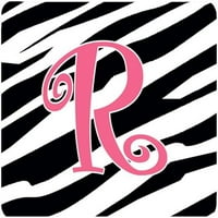Carolines Treasures Monogram - Zebra Stripe и Pink Foam Coasters - Set 4- Първоначална буква r