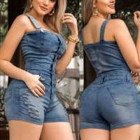 Фрешски дънки за жени дамски дънки изрязани панталони гащеризони Гащеризони полирани Затруднени ежедневни годни Жан шорти синьо