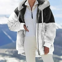 tklpehg дамски зимни палта яке с дълъг ръкав за жени с качулка сако цвят блок топло фау палто яке зима зима с дълъг ръкав за външни дрехи цвят черен xl